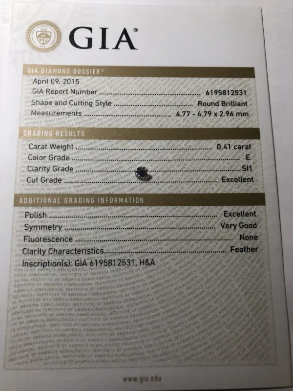 ダイヤモンドルース 0.41ct E SI-1 Excellent