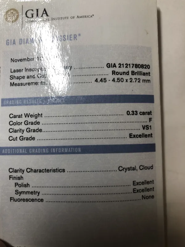 ダイヤモンドルース 0.33ct F VS-1 Excellent