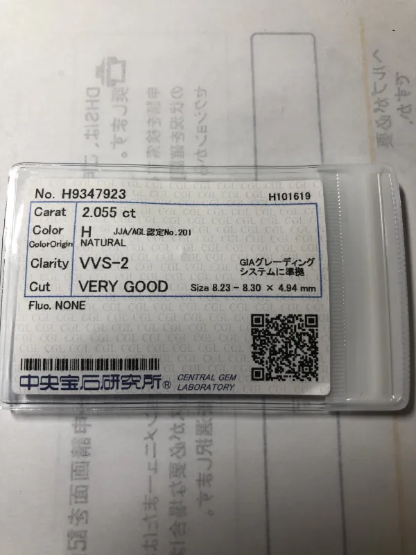 ダイヤモンドルース 2.055ct H VVS-2 Very Good