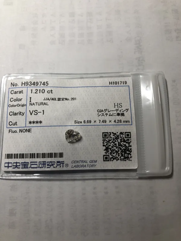 ダイヤモンドルース ハートシェイプ 1.21ct I VS-1