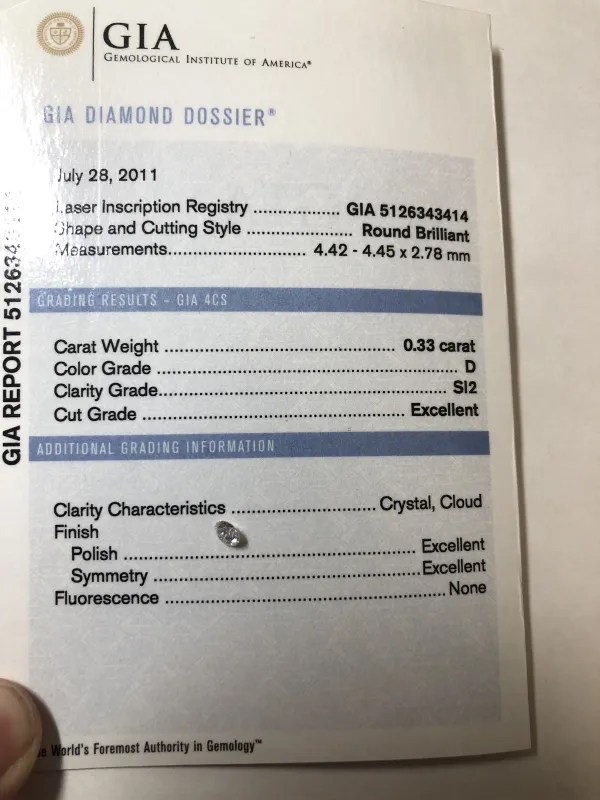 ダイヤモンドルース 0.33ct D SI-2 Excellent