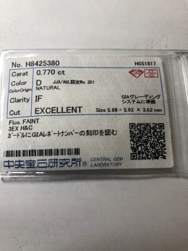 ダイヤモンドルース 0.77ct D 3EX