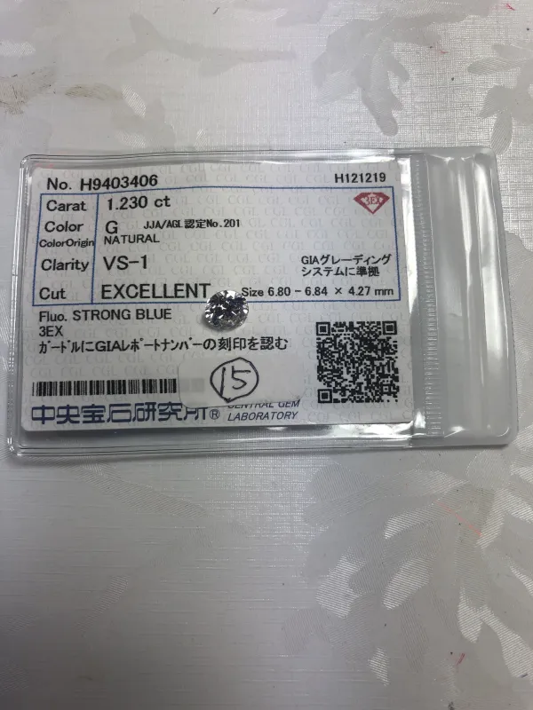 ダイヤモンドルース 1.23ct G VS-1 3EX