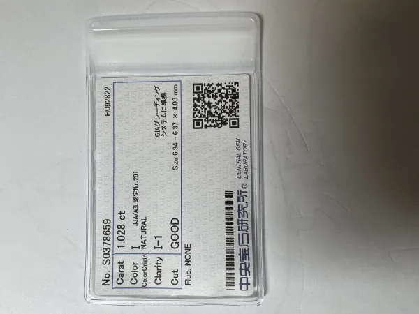 ダイヤモンドルース 1.028ct I I-1 Good