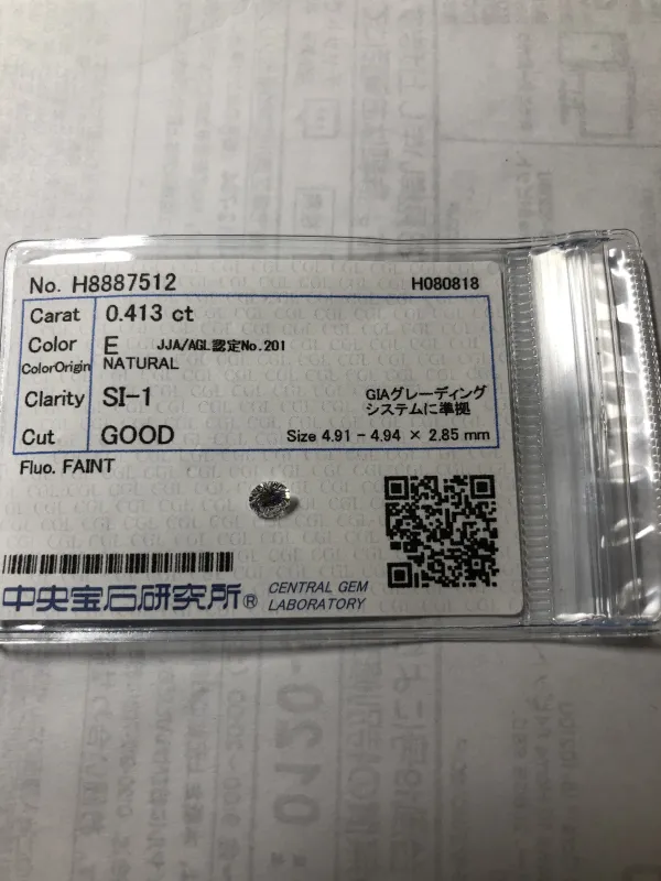 ダイヤモンドルース 0.413ct E SI-1 Good