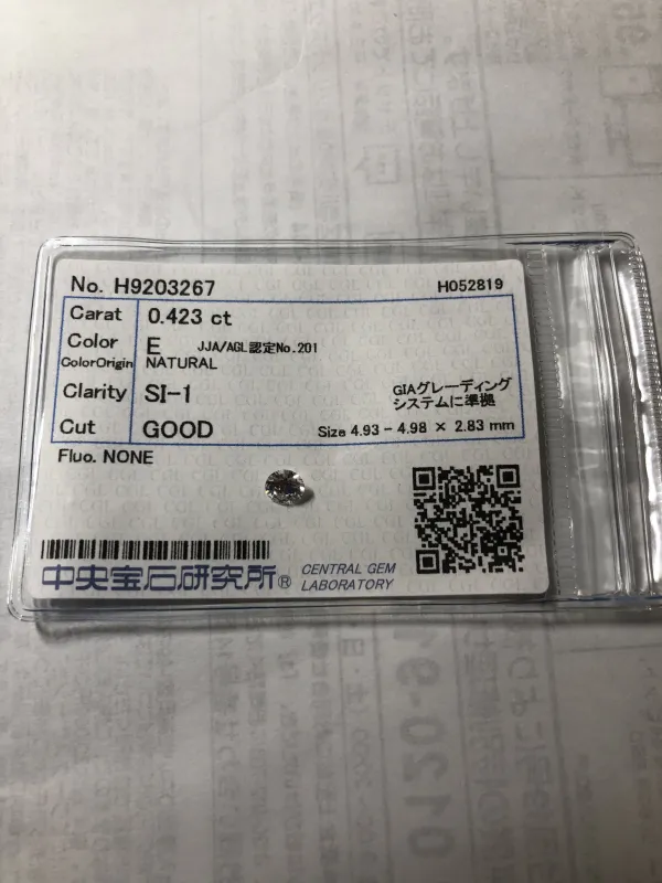 ダイヤモンドルース 0.423ct E SI-1 Good
