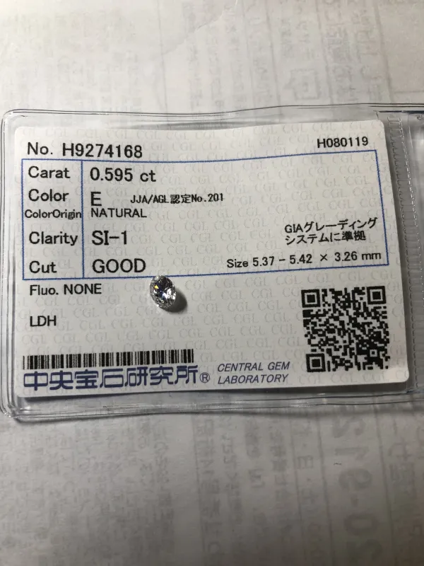 ダイヤモンドルース 0.595ct E SI-1 Good