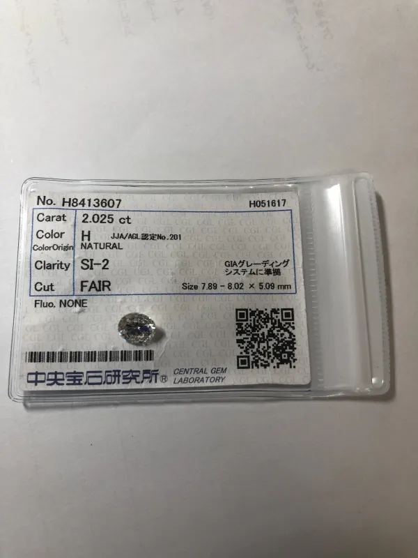 ダイヤモンドルース 2.025ct H SI-2 Fair