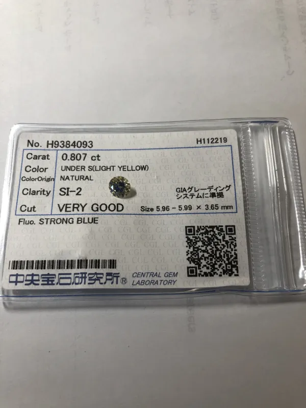 ダイヤモンドルース 0.807ct UNDER S SI-2 Very Good