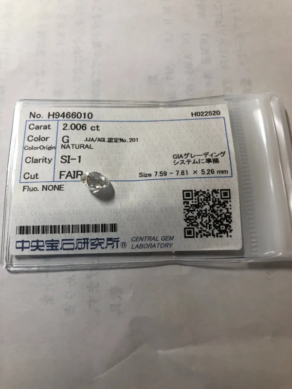 ダイヤモンドルース 2.006ct G SI-1 Fair