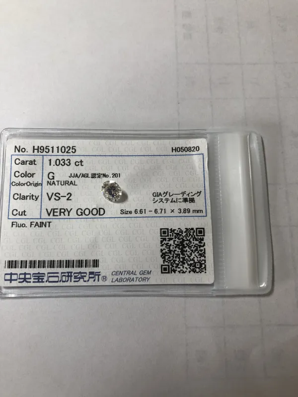 ダイヤモンドルース 1.033ct G VS-2 Very Good