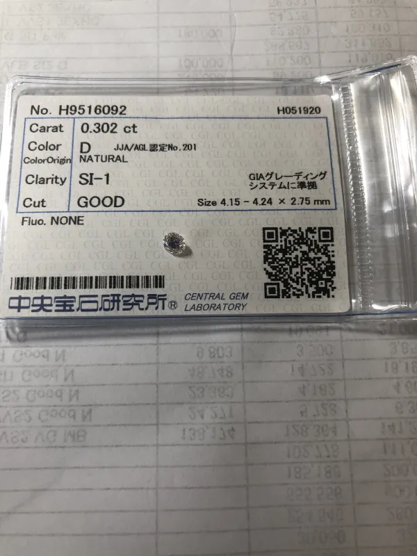 ダイヤモンドルース 0.302ct D SI-1 Good