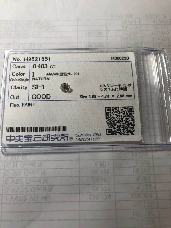 ダイヤモンドルース 0.403ct I SI-1 Good