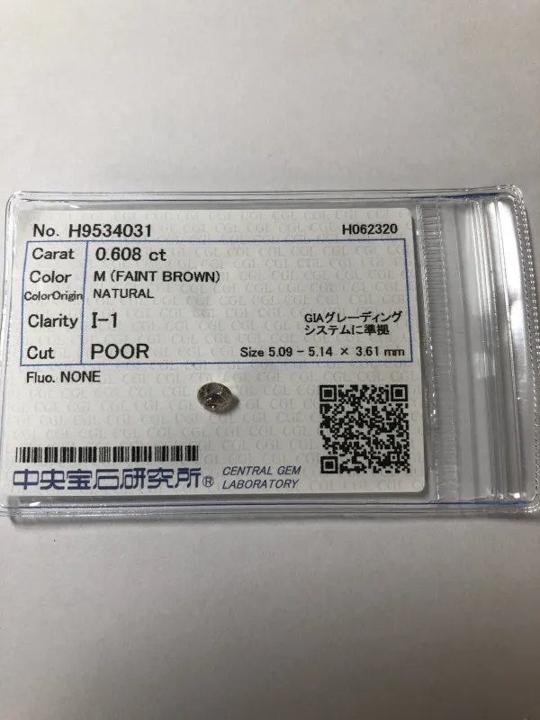 ダイヤモンドルース 0.608ct M I-1 Poor