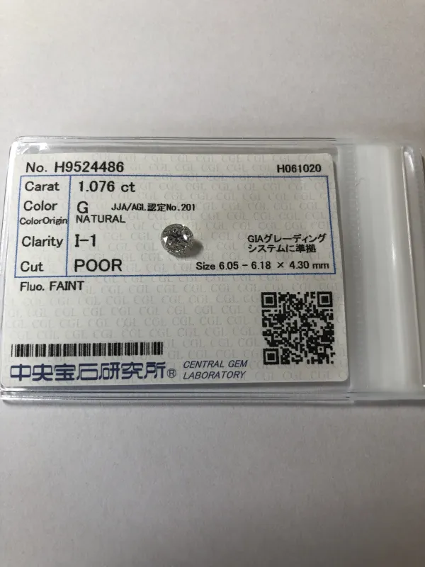 ダイヤモンドルース 1.076ct G I-1 Poor