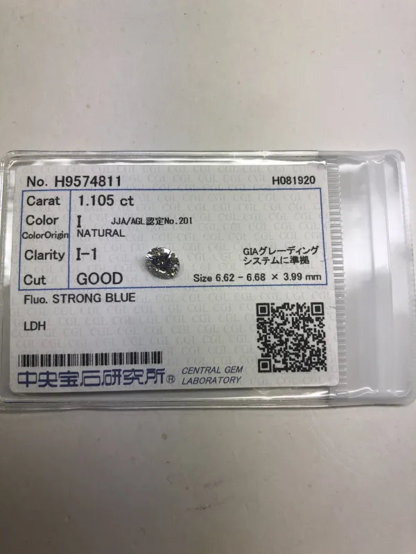 ダイヤモンドルース 1.105ct I I-1 Good