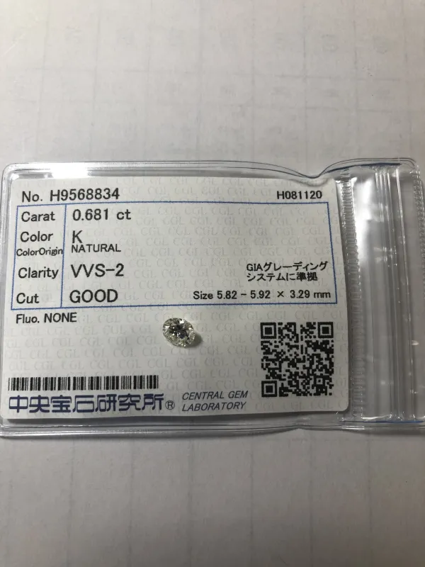 ダイヤモンドルース 0.681ct K VVS-2 Good