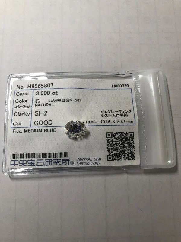 ダイヤモンドルース 3.6ct G SI-2 Good