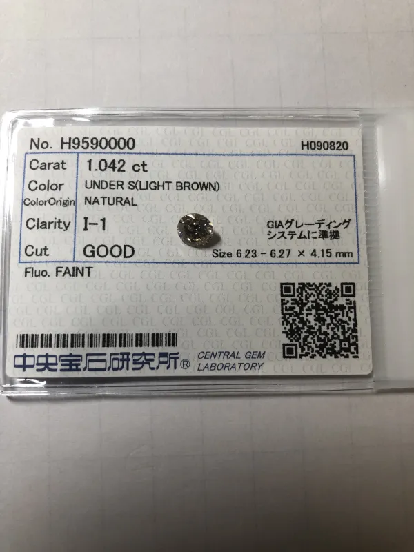 ダイヤモンドルース 1.042ct UNDER S I-1 Good