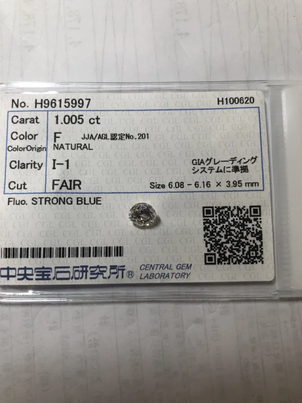 ダイヤモンドルース 1.005ct F I-1 Fair