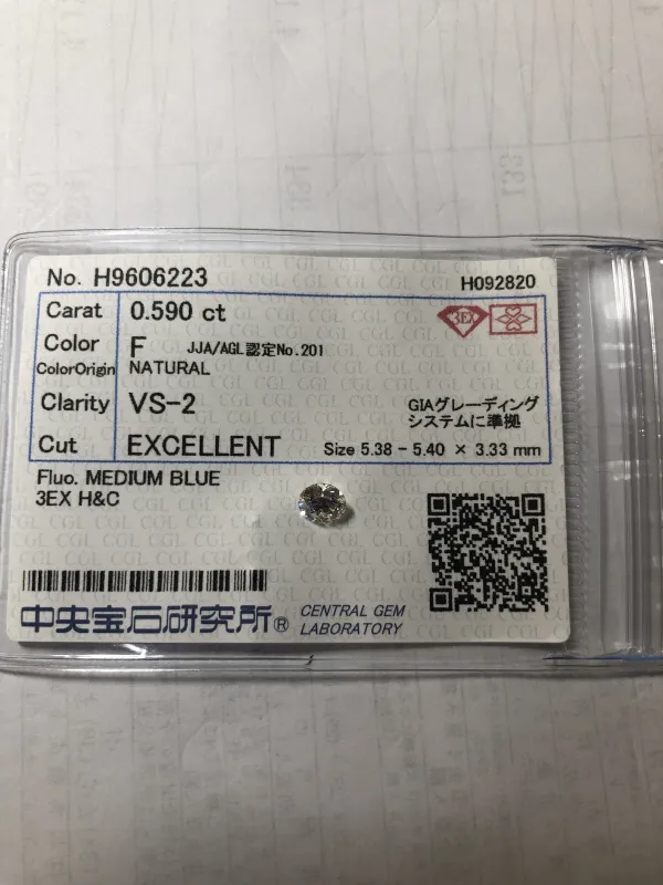 ダイヤモンドルース 0.59ct F VS-2 3EX
