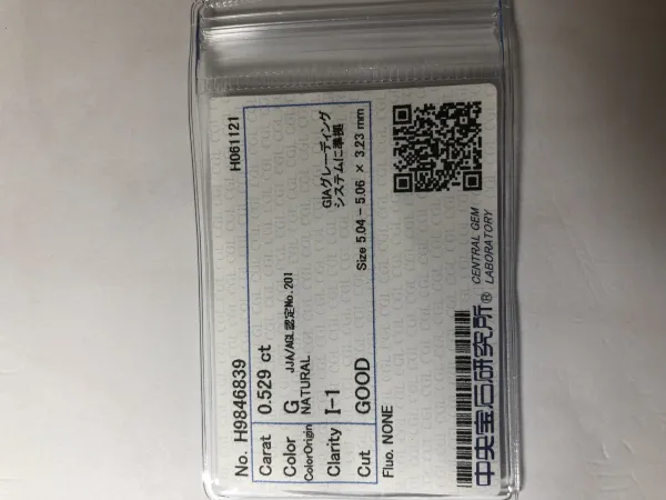 ダイヤモンドルース 0.529ct G I-1 Good