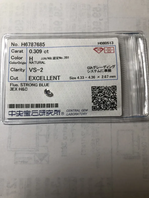 ダイヤモンドルース 0.309ct H VS-2 3EX