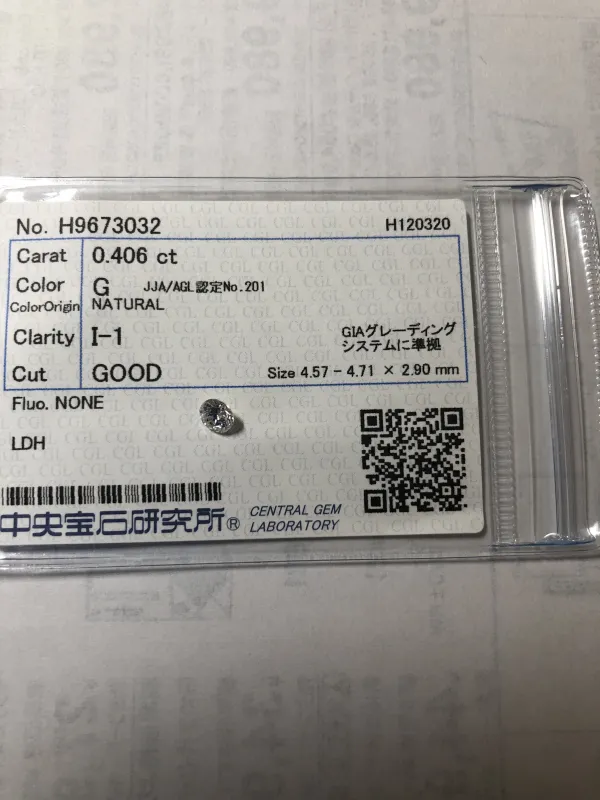ダイヤモンドルース 0.406ct G I-1 Good