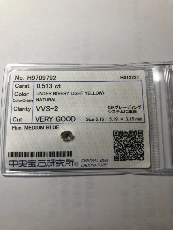 ダイヤモンドルース 0.513ct UNDER N VVS-2 Very Good