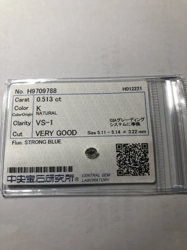 ダイヤモンドルース 0.513ct K VS-1 Very Good