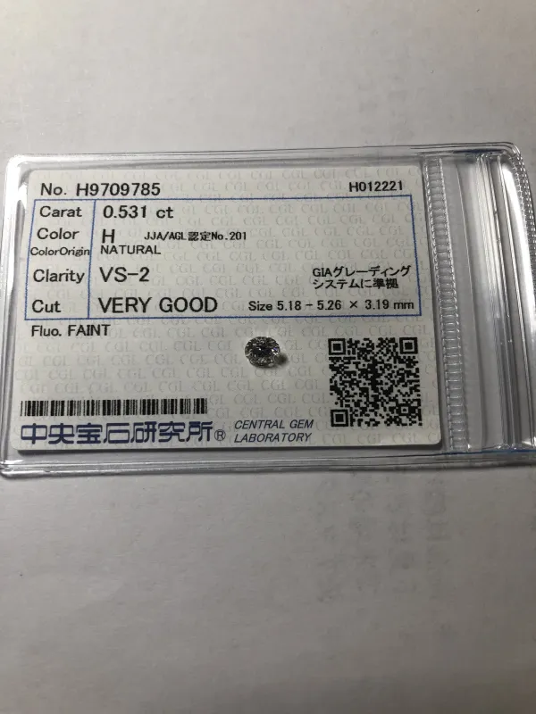 ダイヤモンドルース 0.531ct H VS-2 Very Good