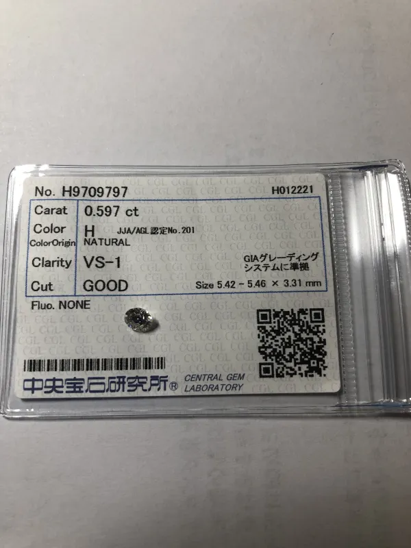 ダイヤモンドルース 0.597ct H VS-1 Good