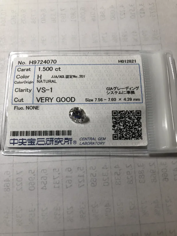 ダイヤモンドルース 1.5ct H VS-1 Very Good