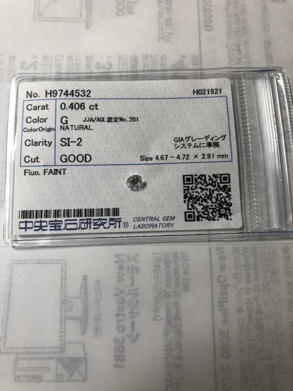 ダイヤモンドルース 0.406ct G SI-2 Good