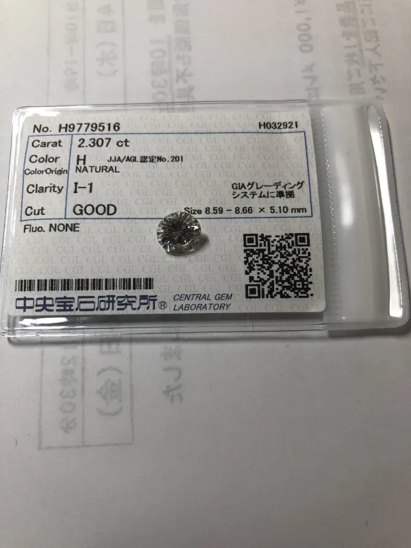 ダイヤモンドルース 2.307ct H I-1 Good