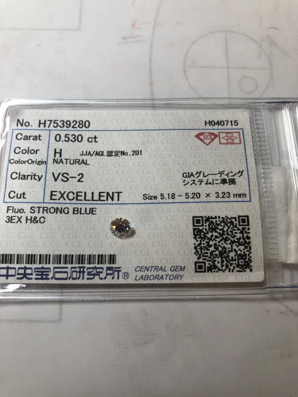 ダイヤモンドルース 0.53ct H VS-2 3EX