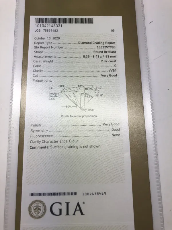 ダイヤモンドルース 2.02ct G VVS-1 Very Good