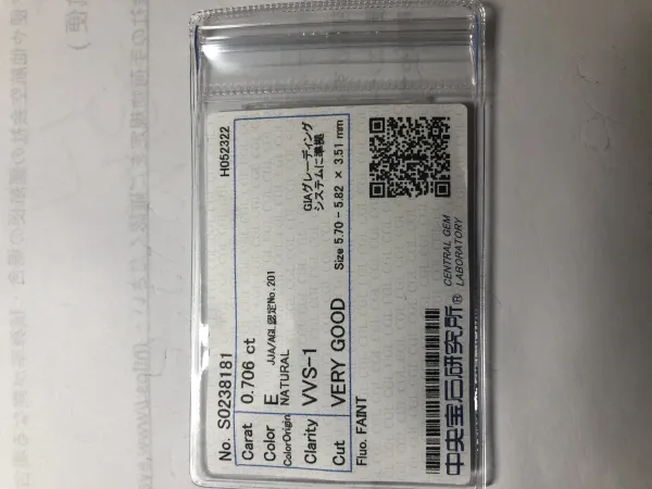 ダイヤモンドルース 0.706ct VVS-1 Very Good