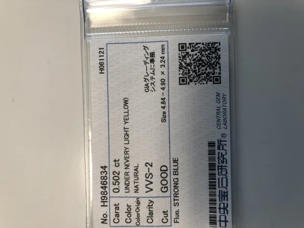 ダイヤモンドルース 0.502ct UNDER N VVS-2 Good