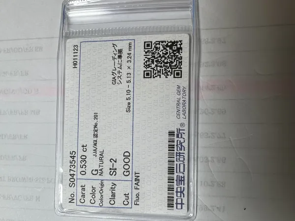ダイヤモンドルース 0.53ct G SI-2 Good