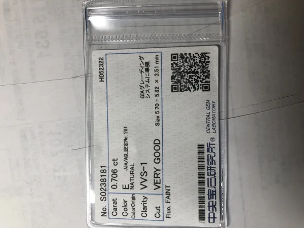 ダイヤモンドルース 0.706ct E VVS-1 Very Good