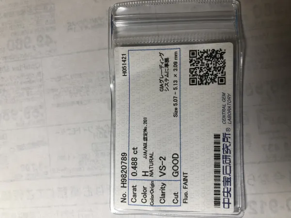ダイヤモンドルース 0.488ct H VS-2 Good