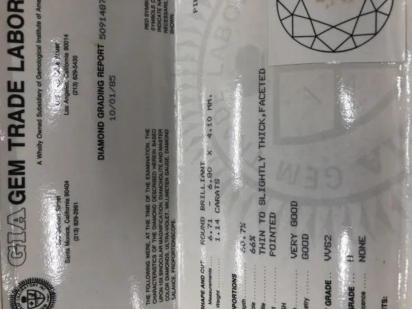 ダイヤモンドルース 1.14ct H VVS-2 Very Good