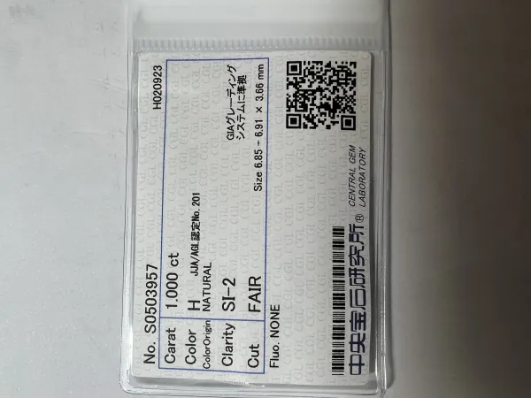 ダイヤモンドルース 1ct H SI-2 Fair