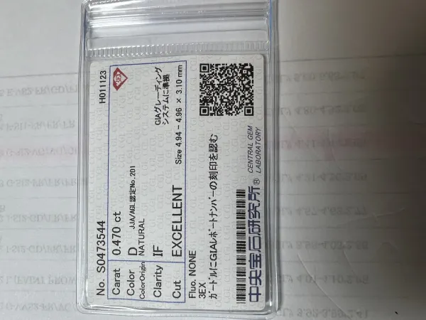 ダイヤモンドルース 0.47ct D IF 3EX