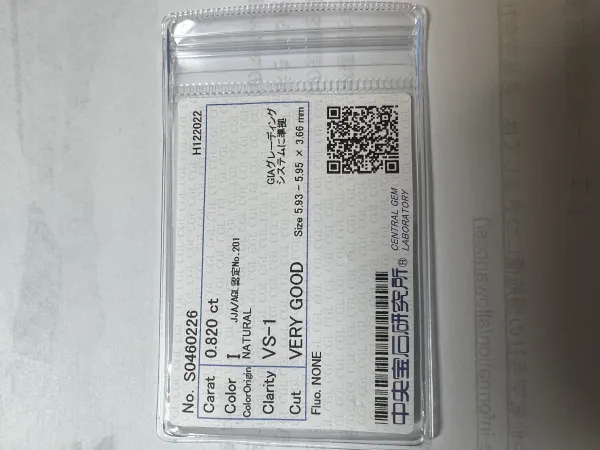 ダイヤモンドルース 0.82ct I VS-1 Very Good