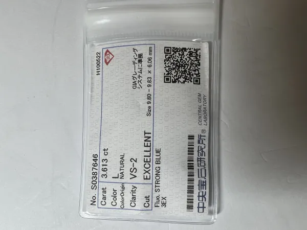 ダイヤモンドルース 3.613ct L VS-2 3EX