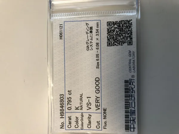 ダイヤモンドルース 0.795ct K VS-1 Very Good