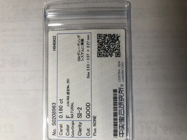 ダイヤモンドルース 0.18ct F SI-2 Good
