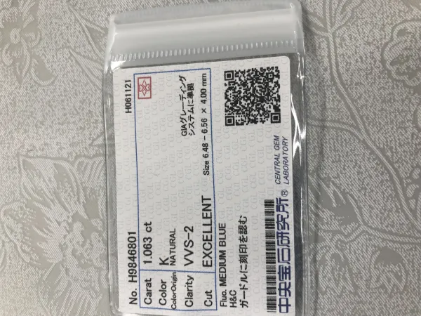 ダイヤモンドルース 1.063ct K VVS-2 Excellent